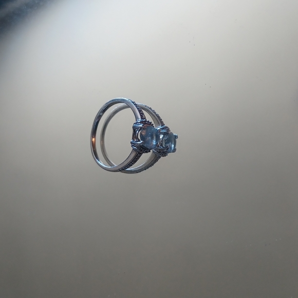 Aquamarine and Diamond Sterling Silver Ring Size 7.5 - Picture 8 of 14